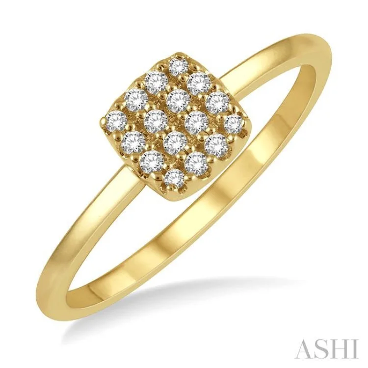 1/8 ctw Cushion Shape Round Cut Diamond Petite Fashion Ring in 14K Yellow Gold