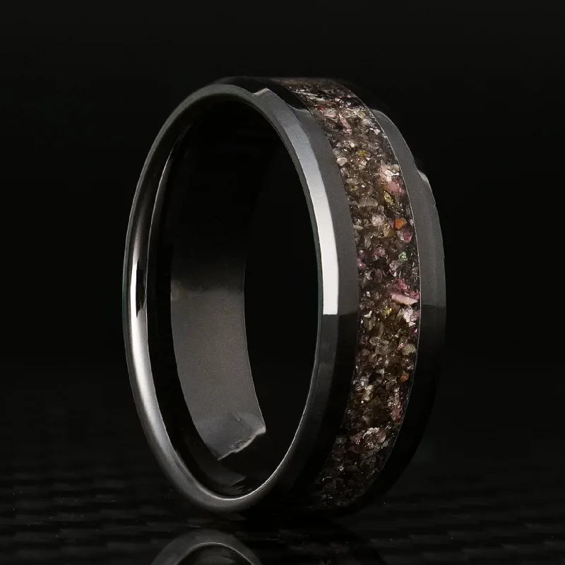 Tourmaline Glowstone Ring on Black Ceramic