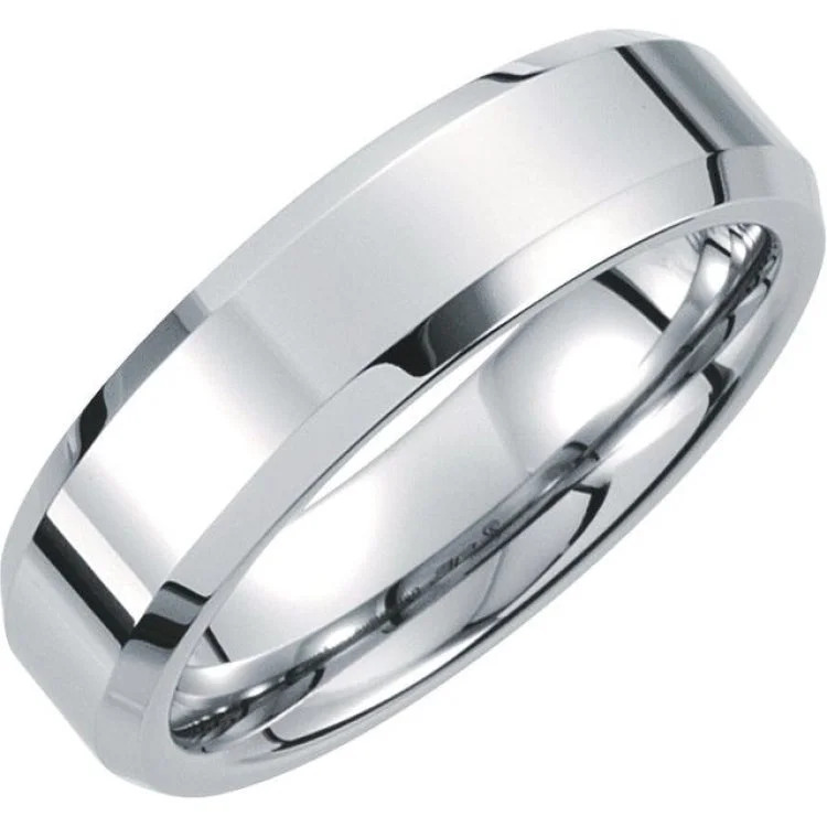 White Tungsten 6 mm Beveled-Edge Band Size 7