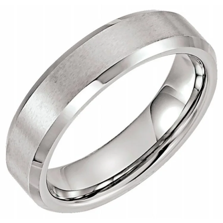 Tungsten 6 mm Satin & Polished Beveled-Edge Band Size 10