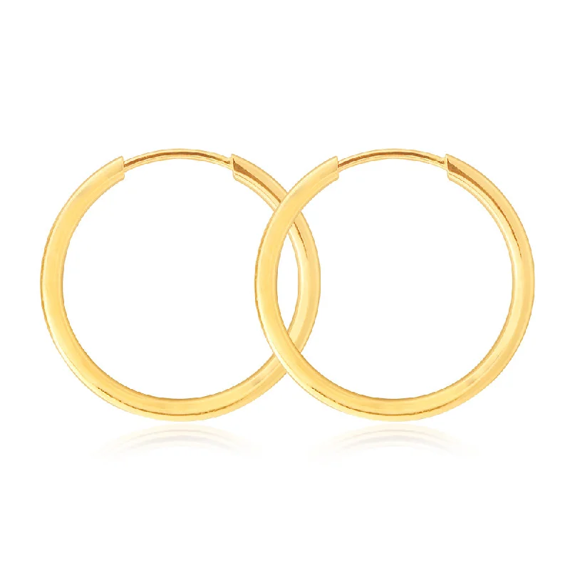 9ct Yellow Gold 16mm Plain Sleeper Earrings