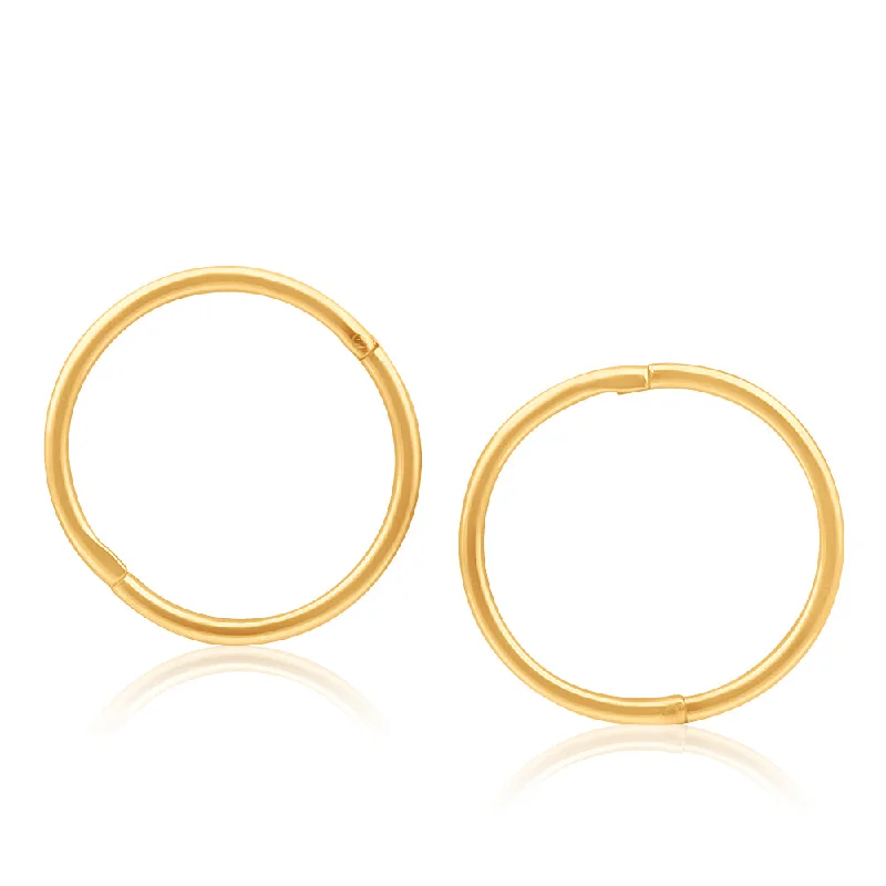 9ct Yellow Gold Plain Sleeper Earrings 13mm