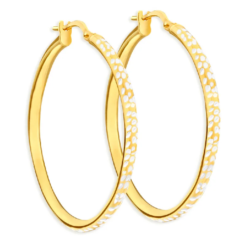 9ct Yellow Gold Silver Filled 30mm Hoop Earrings with diamond cut feature