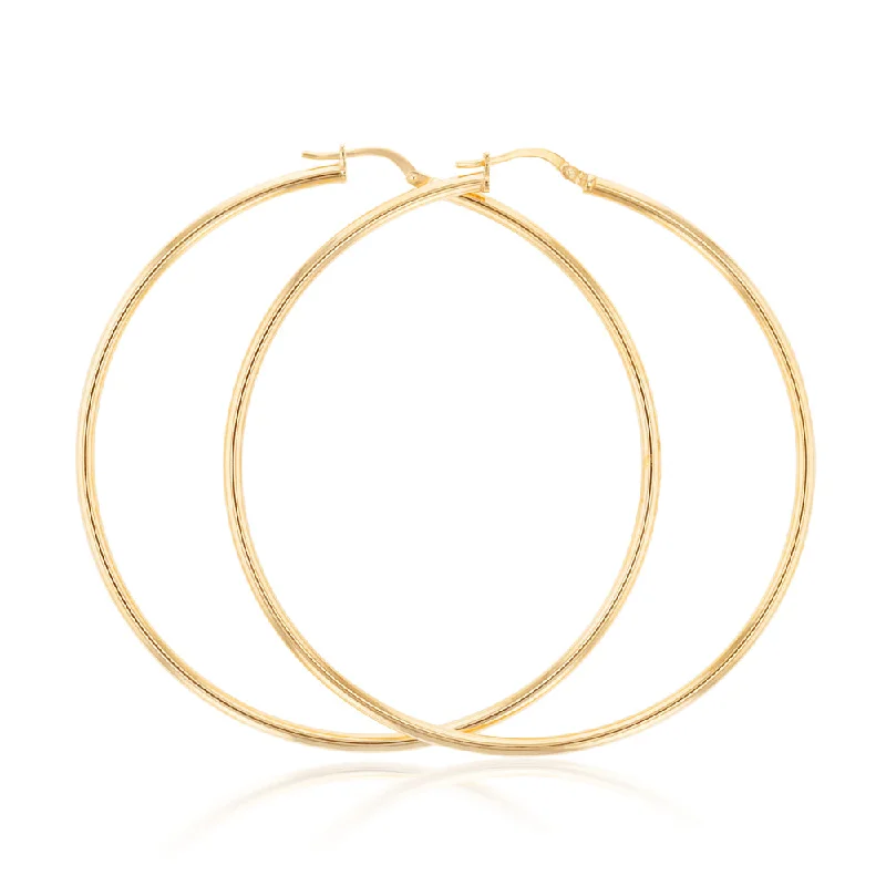 9ct Yellow Gold Silver Filled 60mm Plain Hoop Earrings