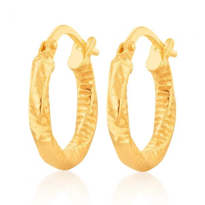 9ct Yellow Gold Silver Filled Fancy Twist Hoop Earrings