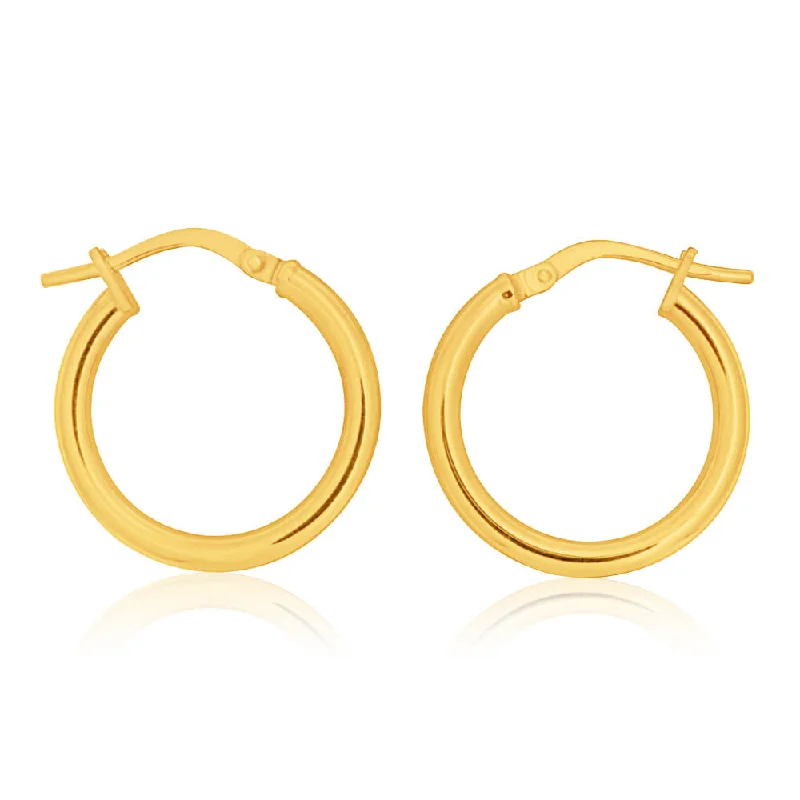 9ct Yellow Gold Silver Filled plain 15mm Hoop Earrings