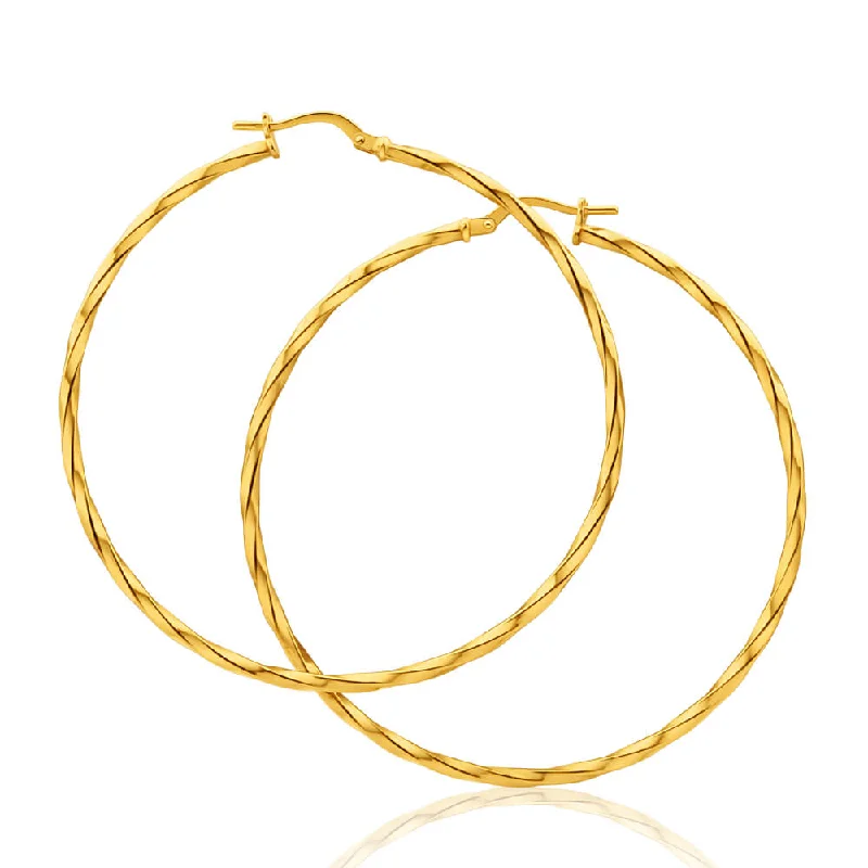 9ct Yellow Gold Silver Filled Twist 50mm Hoop Earrings