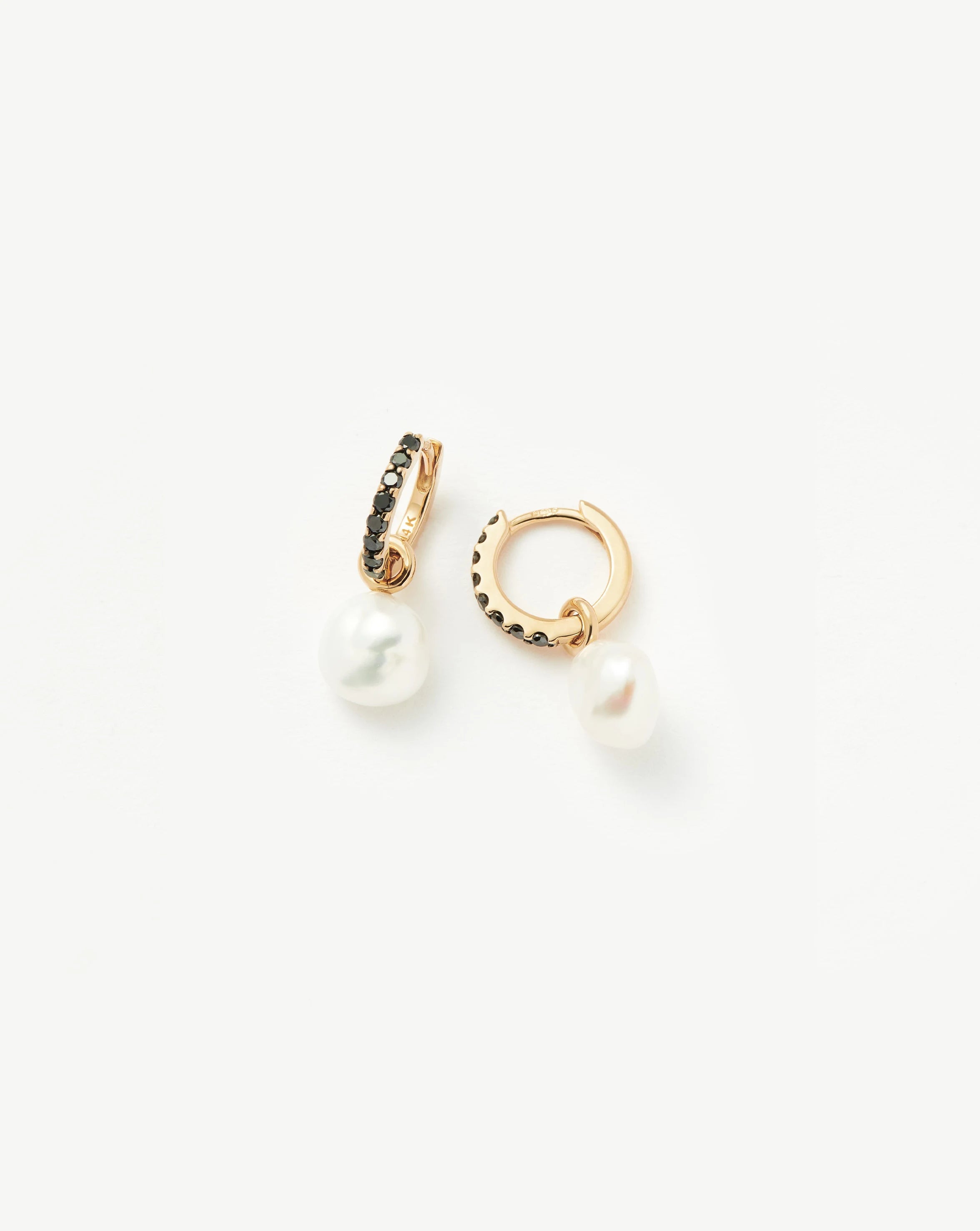 Fine Diamond & Pearl Charm Hoop Earrings | 14ct Solid Gold/Pearl & Black Diamond