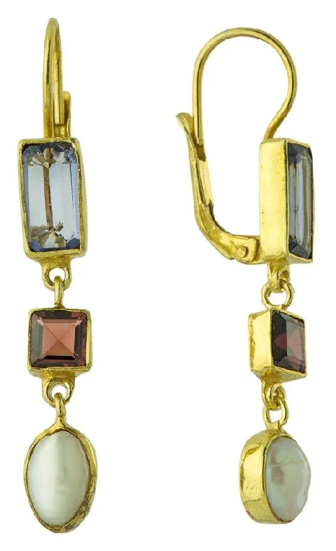 Operetta Iolite, Garnet and Pearl Earrings