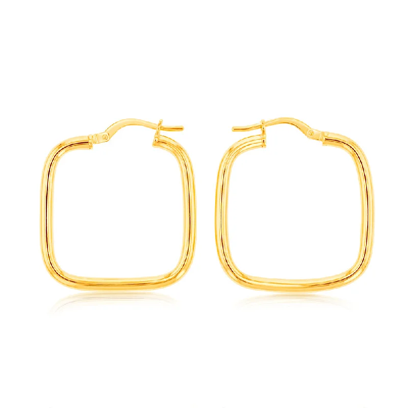 Silverfilled 9ct Yellow Gold Square 20mm Hoop Earrings