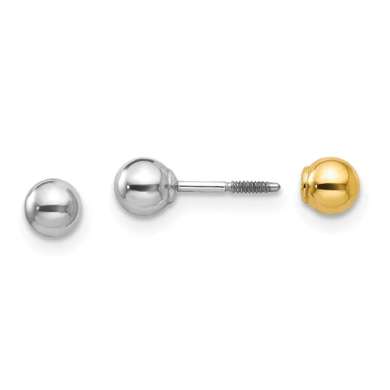 14KT White and Yellow Gold 4MM Reversible Ball Stud Earrings