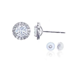 14KT White Gold 5MM Round Cubic Zirconia Halo Stud Earrings