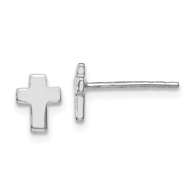 14KT White Gold 6.5X5MM Cross Stud Earrings