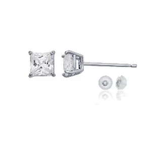 14KT White Gold 7MM Princess Cut Cubic Zirconia Stud Earrings