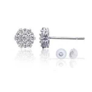 14KT White Gold Cubic Zirconia Cluster Stud Earrings