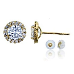 14KT Yellow Gold 5MM Round Cubic Zirconia Halo Stud Earrings