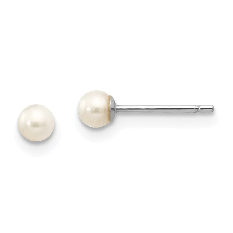 3MM Round Pearl Stud Earrings in 14KT White Gold