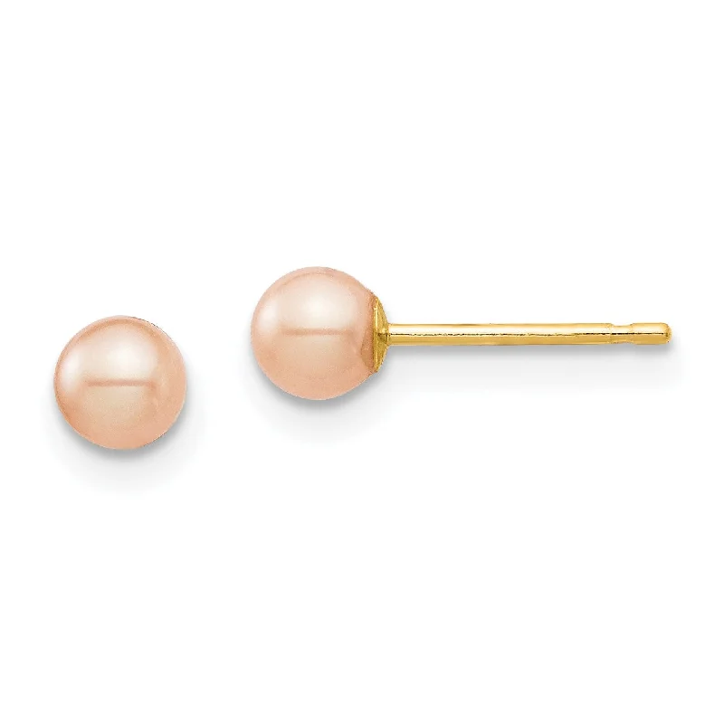 3MM Round Pearl Stud Earrings in 14KT Yellow Gold