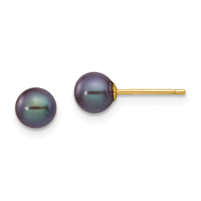 5MM Round Pearl Stud Earrings in 14KT Yellow Gold