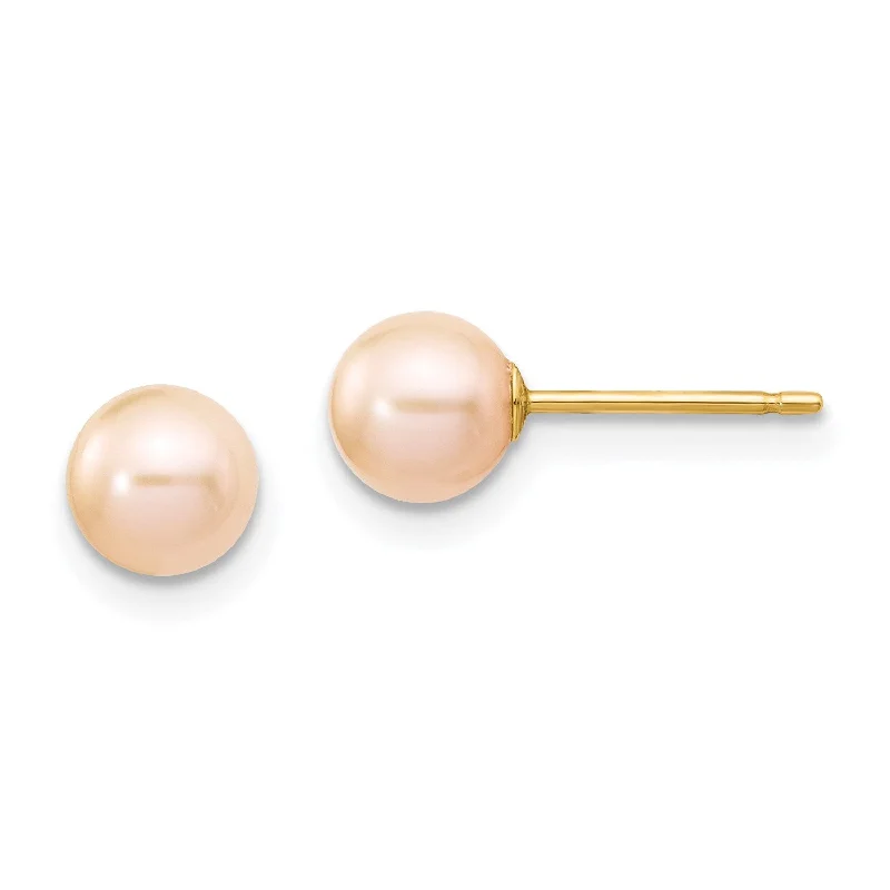 5MM Round Pearl Stud Earrings in 14KT Yellow Gold