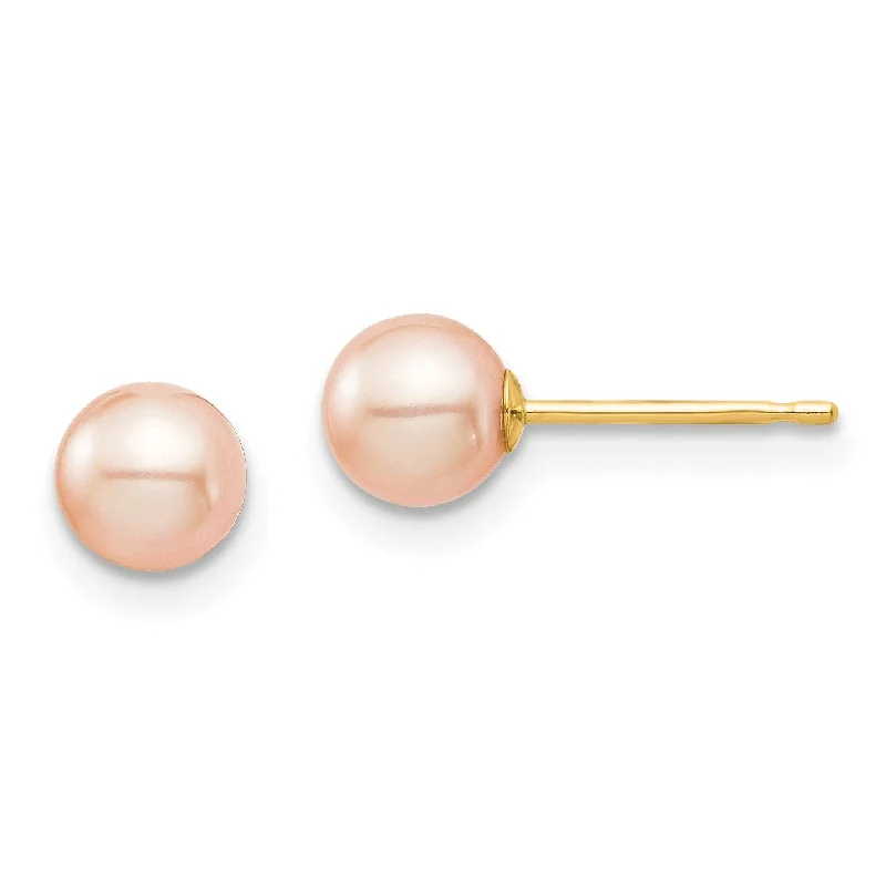 5MM Round Pearl Stud Earrings in 14KT Yellow Gold