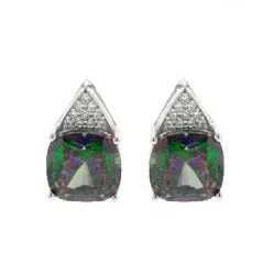 8MM Cushion Mystic Topaz and White Topaz Stud Earrings in Sterling Silver