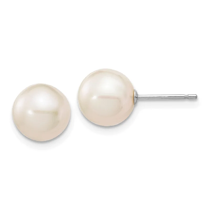 8MM Round Pearl Stud Earrings in 14KT White Gold