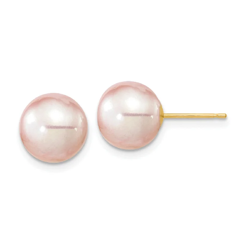 9MM Round Pearl Stud Earrings in 14KT Yellow Gold