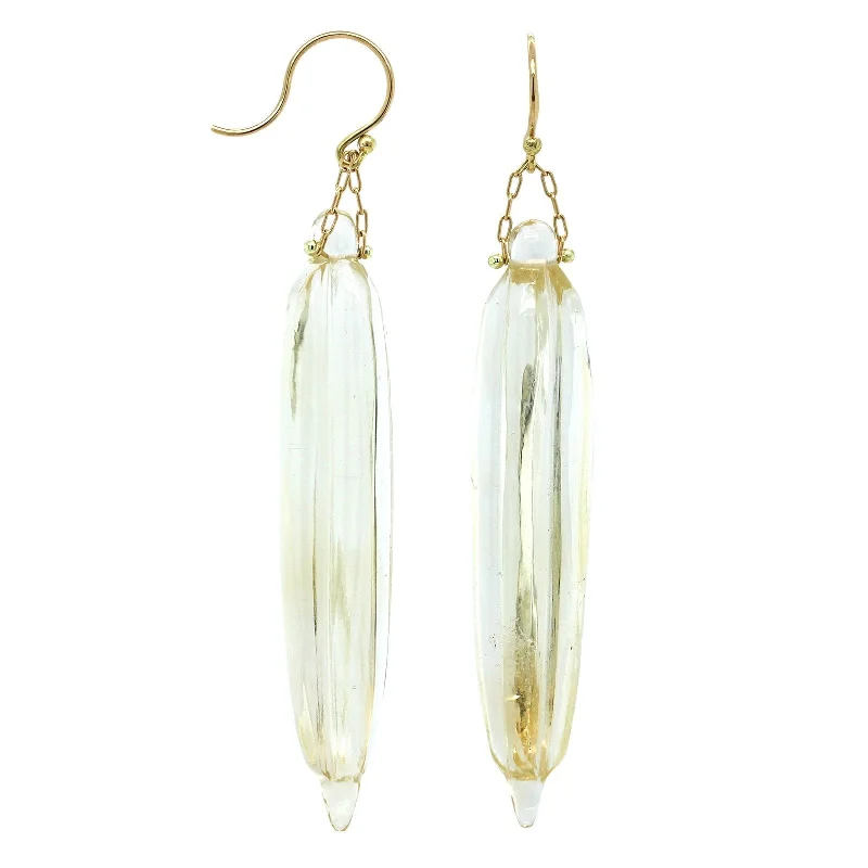 18K Yellow Gold Citrine Pine Needle Drop Earrings