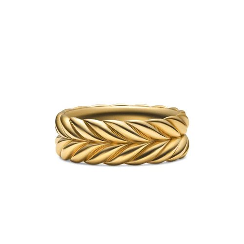 Chevron Band Ring in 18K Yellow Gold, 9mm, Size 10