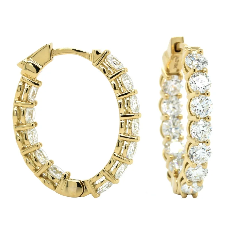 18K Yellow Gold Inside Outside Diamond Hoop Earrings