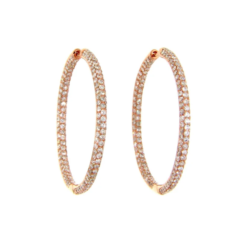 Anita Ko 18K Rose Gold 3 Row Pave Diamond Hoop Earrings