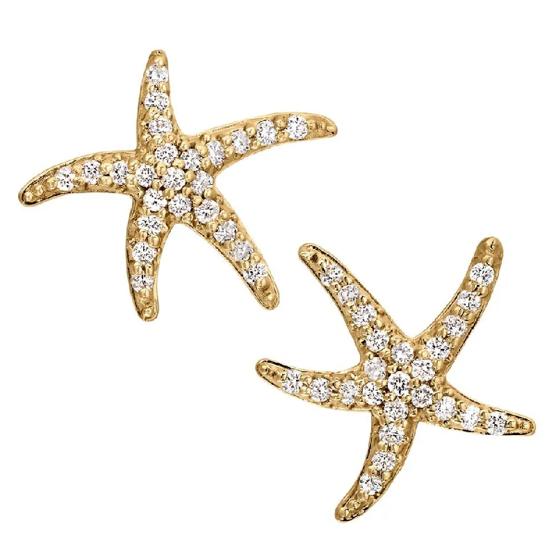 Diamond Pavé Starfish 14K Yellow Gold Stud Earrings