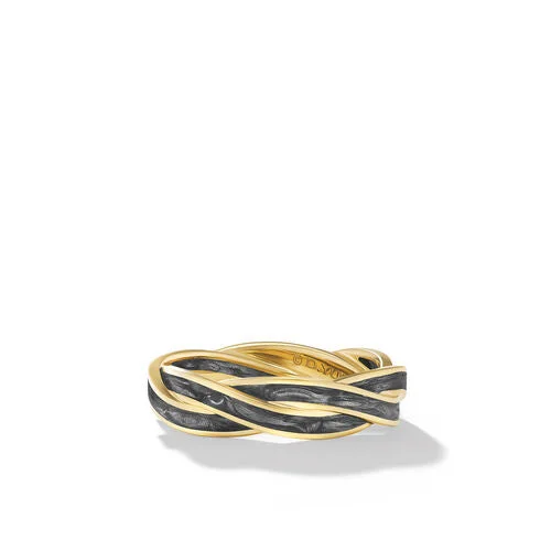 DY Helios Band Ring in 18K Yellow Gold with Forged Carbon, 6mm