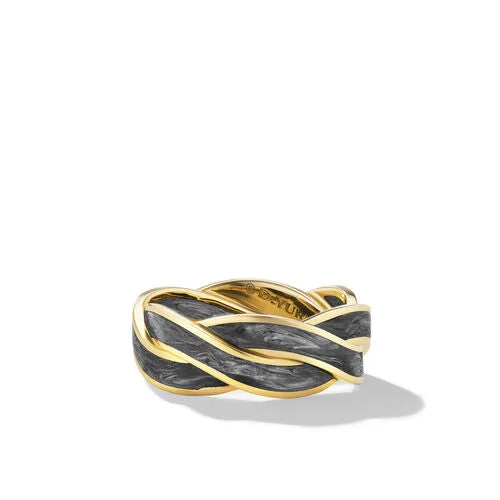 DY Helios Band Ring in 18K Yellow Gold with Forged Carbon, 9mm