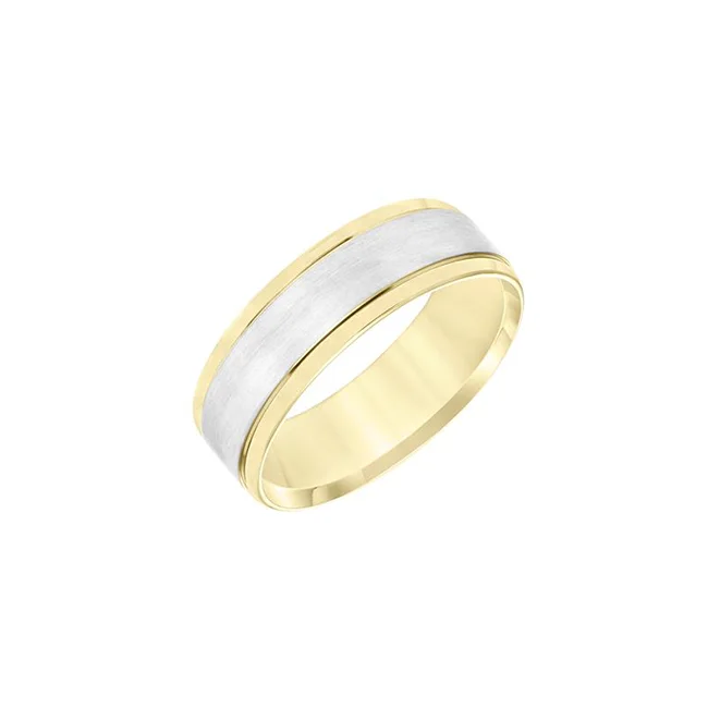 Fink's 14K White and Yellow Gold Beveled Edge with Satin Center Band