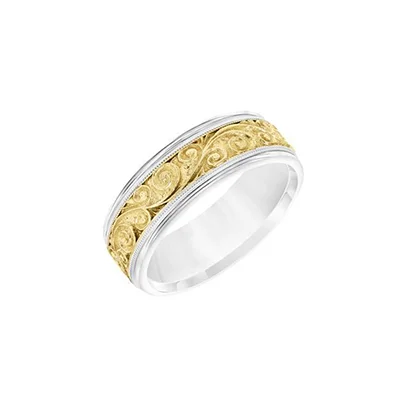 Fink's Men's 7.5mm Filigree Engraved Gold Wedding Band