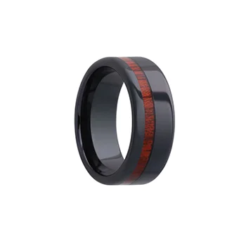 Fink's Men's 8mm Black Ceramic Wedding Band with Blood Wood Inlay