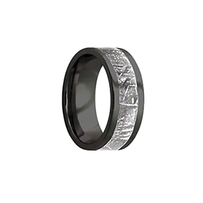 Fink's Men's 8mm Flat Zirconium Wedding Band with Meteorite Insert