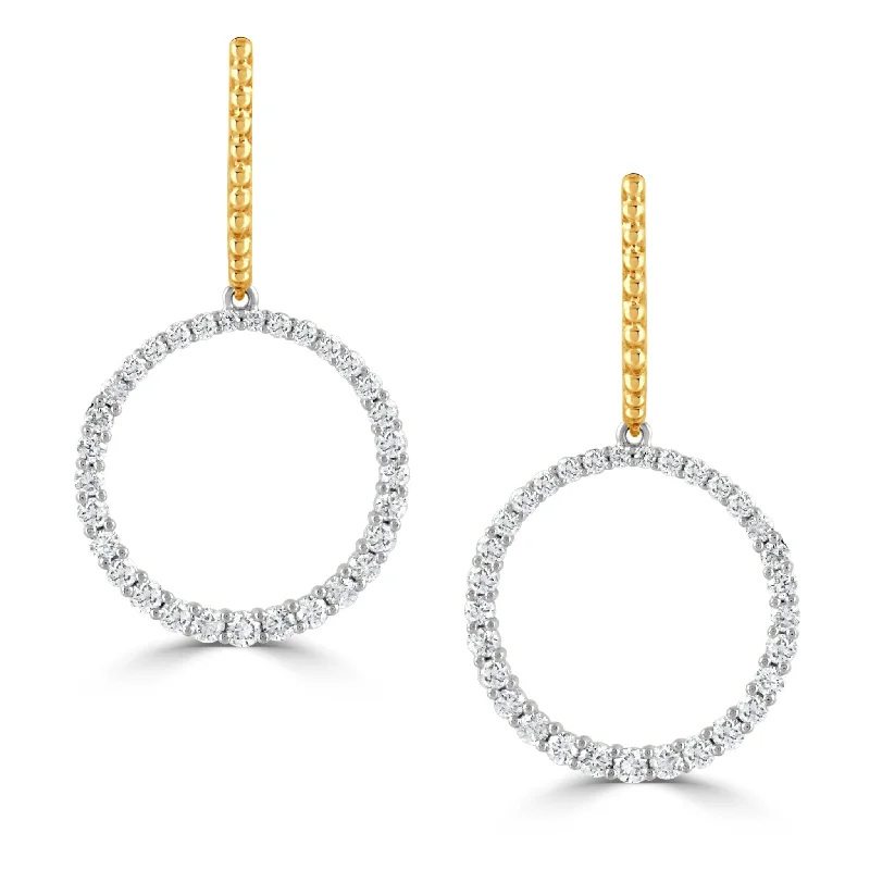 Graduated Diamond Circle Drop Two Tone 18K Gold Earrings