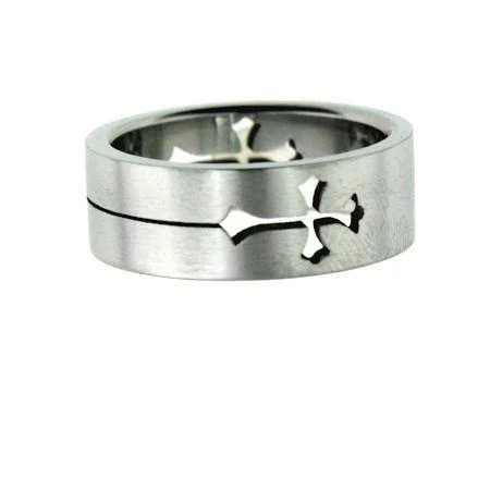 Highly Polished Cutout Cross Stainless Steel Ring / CRJ2293