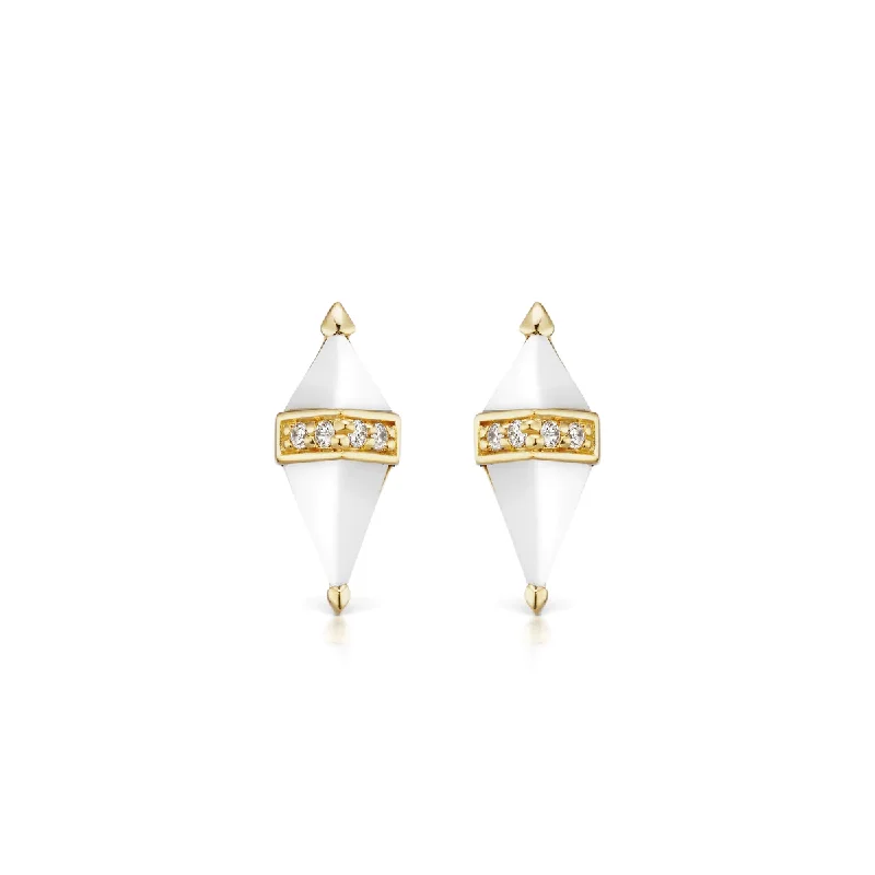 18K Yellow Gold Pietra White Onyx Stud Earrings