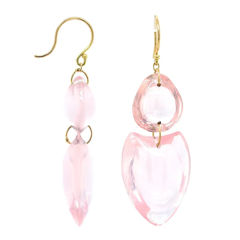 18K Yellow Gold Rose Quartz Drop Earrings