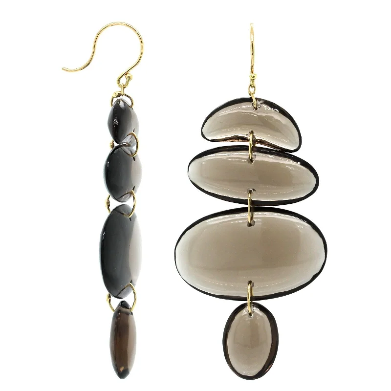 18K Yellow Gold Smokey Quartz Drop Earrings