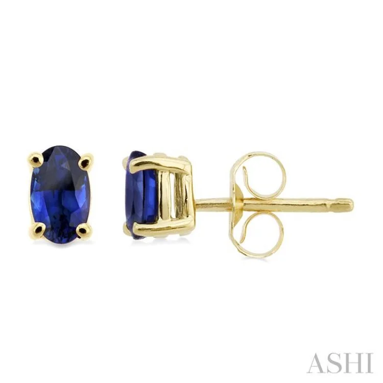 5x3MM Oval Cut Sapphire Stud Earrings in 14K Yellow Gold