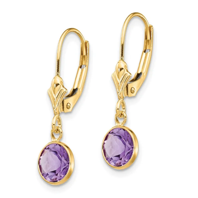 14K Amethyst Leverback Earrings