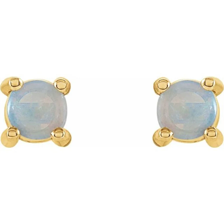 14K Yellow 4 mm Natural White Opal Earrings