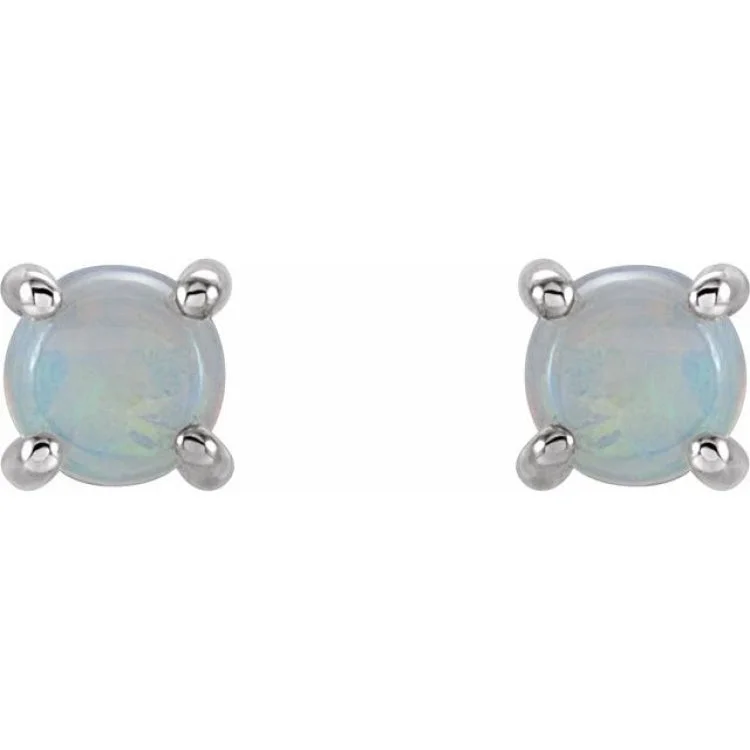 14K White 5 mm Natural White Opal Earrings