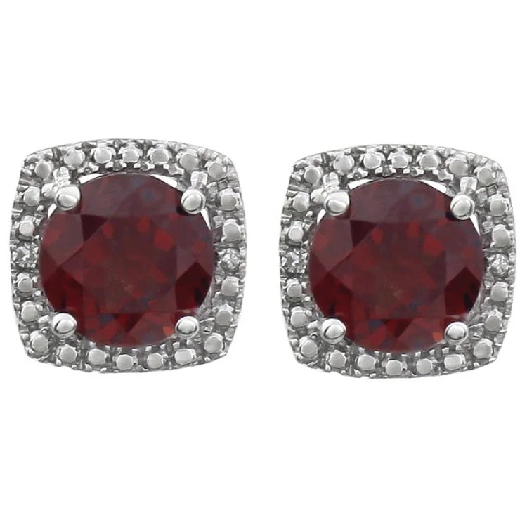 Sterling Silver Natural Mozambique Garnet & .015 CTW Natural Diamond Earrings