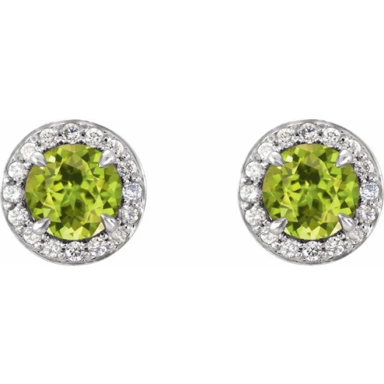 14K White 4.5 mm Natural Peridot & 1/6 CTW Natural Diamond Earrings